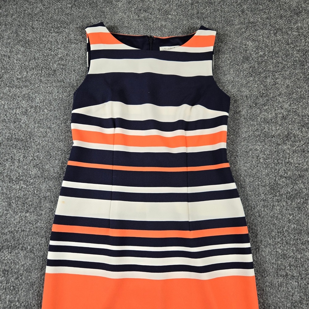 Amanda Lane Sheath Dress Womens 2P Navy Orange Striped Good Sleeveless Petite